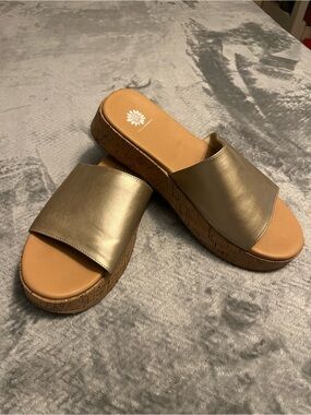 Yellow Box Metallic Gold Cork Platform Slide Sandals